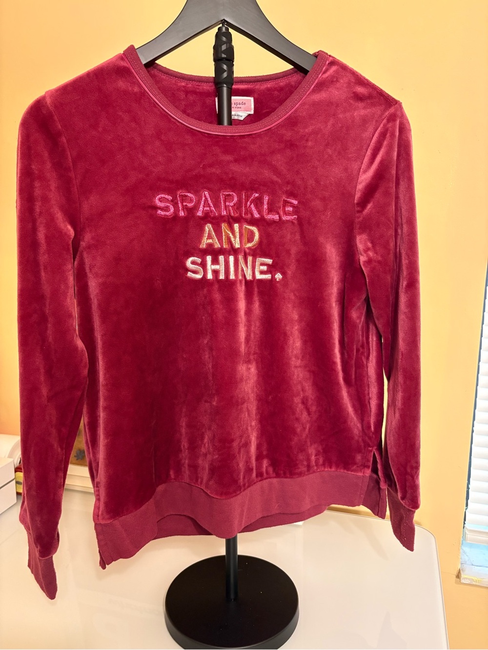 kate spade Velvet Sweatshirt in Berry with Multicolor Embroidery